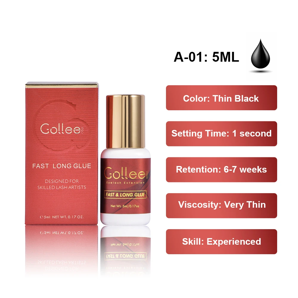 Gollee Lash Extension Glue Makeup Tools 5ml Lash Glue Wholesale Eyelash Extension Glue Waterproof 1s Fast Drying Lash Extension