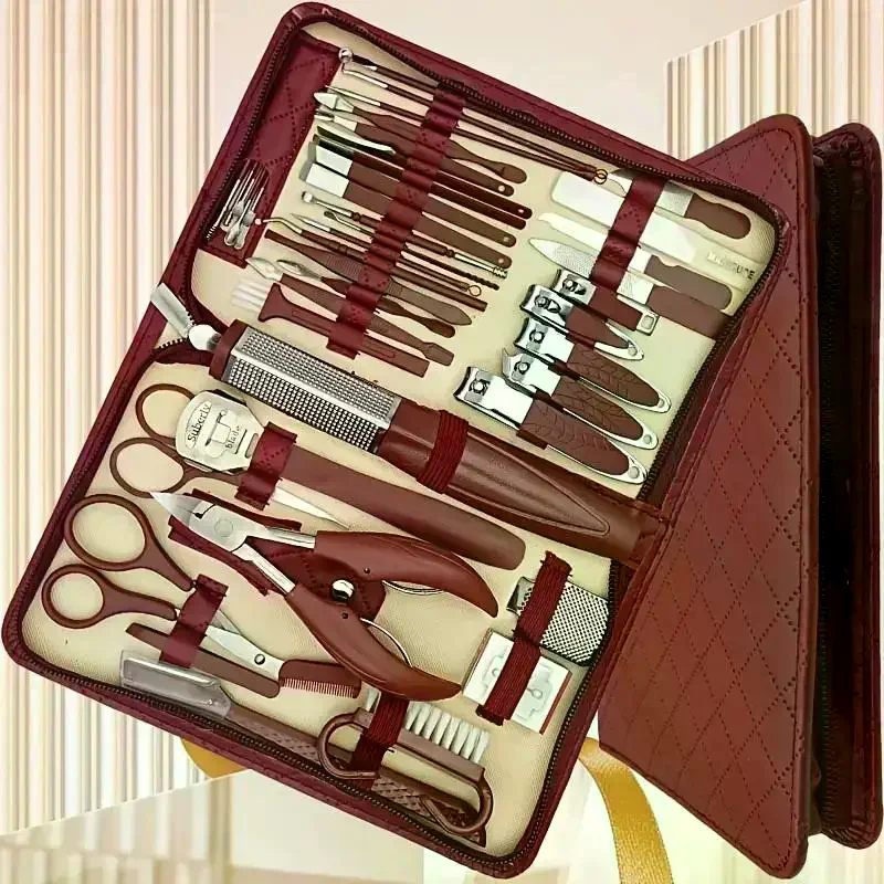 42-teiliges Nagelknipser-Set mit Reißverschluss, Ledertasche, Edelstahl, Maniküre-Set, Maniküre für Fingernägel, Zehennägel, Maniküre-Werkzeuge