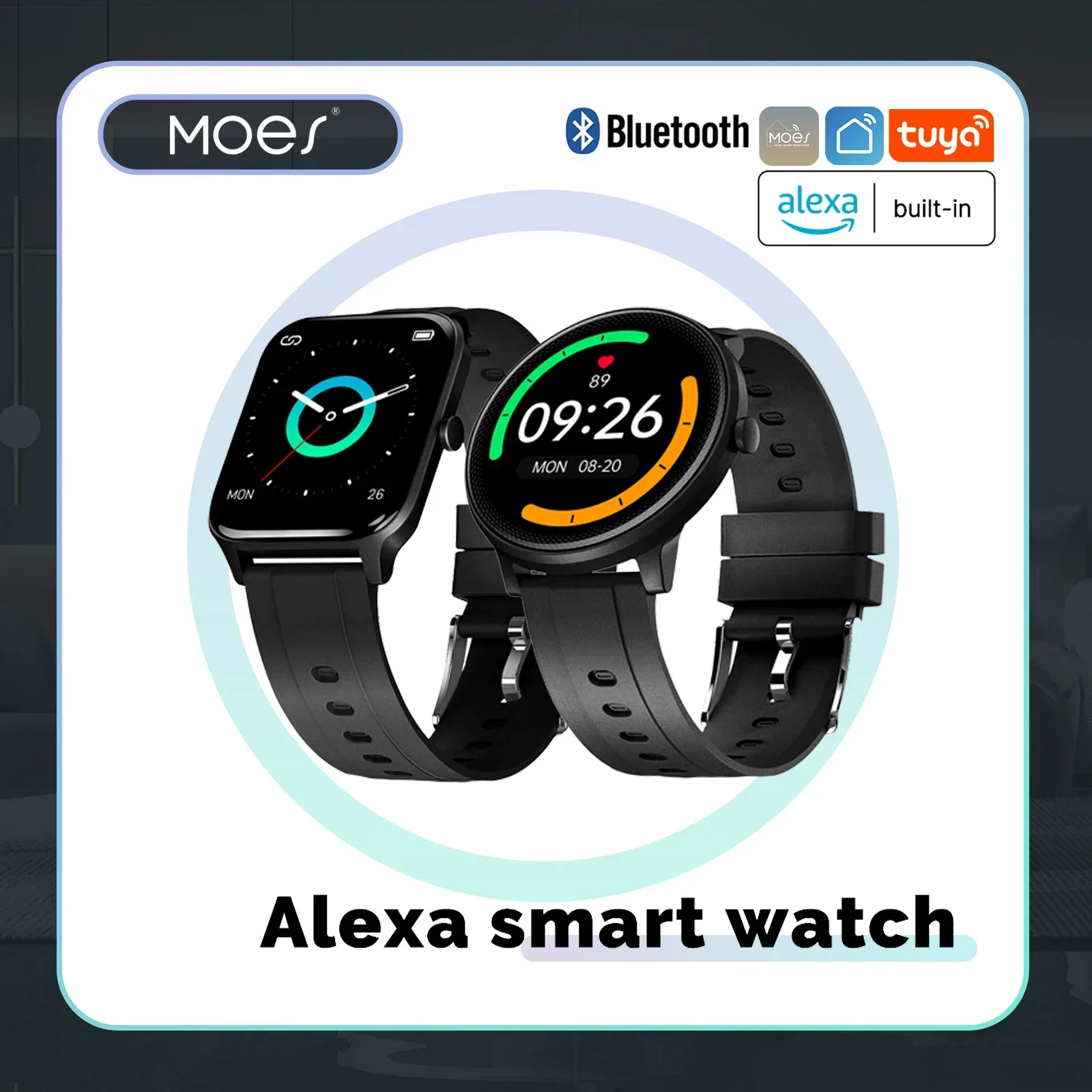 

MOES Smart Watch Alexa Built-in Fitness Tracker Heart Rate and Blood Oxygen Monitor, IP68 Waterproof 1.69-inch Color Touchscreen