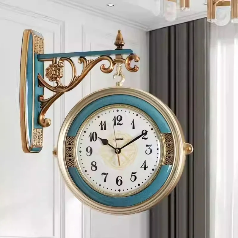 Double-Sided Wall Clock European Style Silent Wall Clock Modern Minimalist Quartz Hanging Clocks Bedroom Decoration Accessory