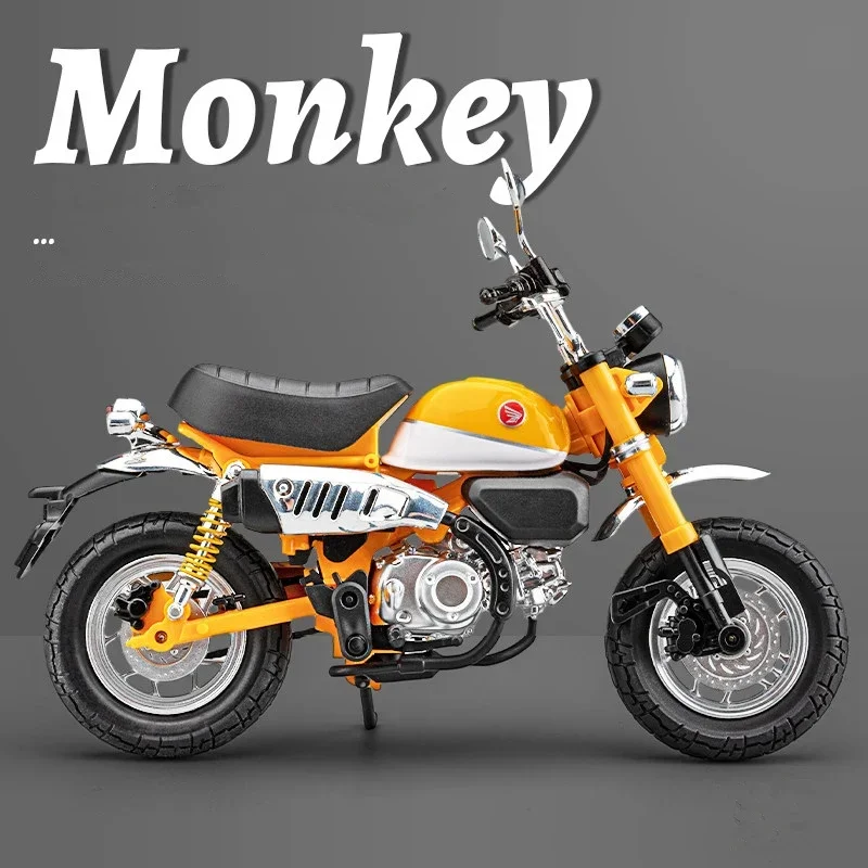 Modèle de moto de sport en alliage moulé sous pression pour enfants, Honda Monkey 125, course de rue, simulation, son, lumière, jouets, cadeau, 1:12