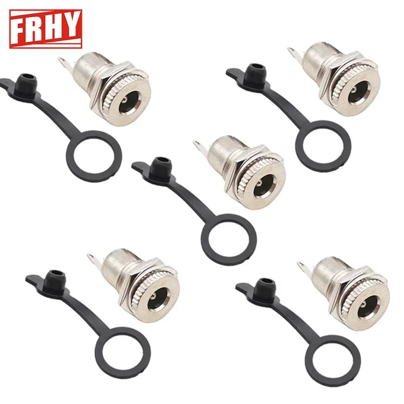 DC099 5Pcs 5.5x2.1mm & 5.5x2.5mm Female Panel Mount DC Power Jack Socket, Metal Copper Connector, Durable Reliable for Devices