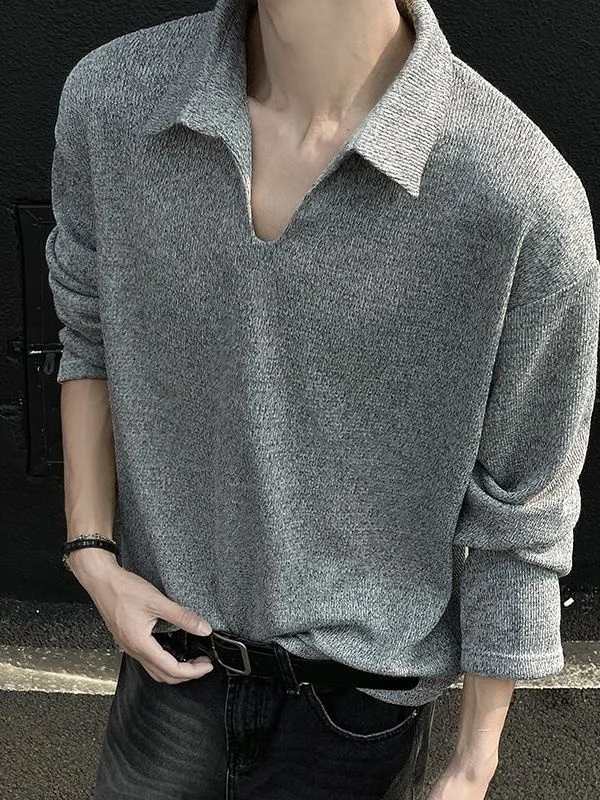 

Premium Large Size 300 Pou Vintage irt Long Sve V-Ne Men's Base Layer T-irt Casual Sle Autumn Faion Brand