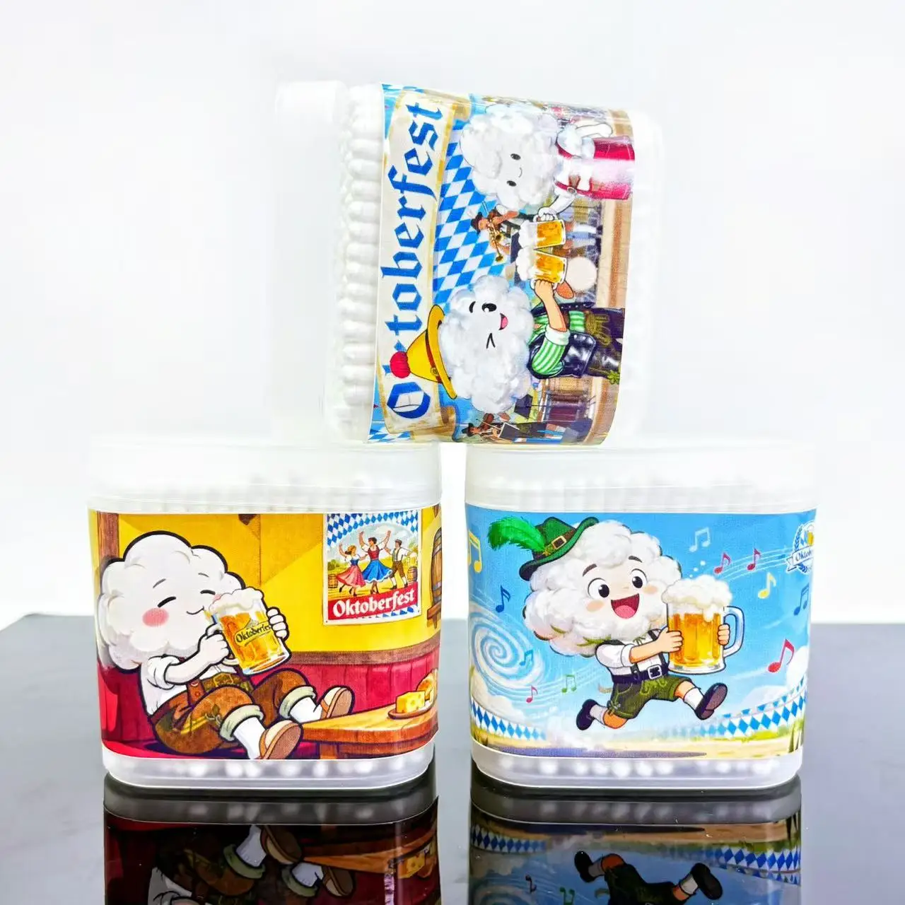 600개 옥토버페스트 테마 양쪽 끝 면봉, '옥토버페스트' 요소가 있는 창의적인 나선형 원형 면봉 스틱