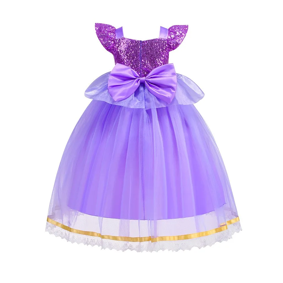 Rapunzel Purple Short Sleeves Tutu Skirt Lace Color Led  Dress Cartoon Role Play Costume Kids Halloween Party Ball Gown