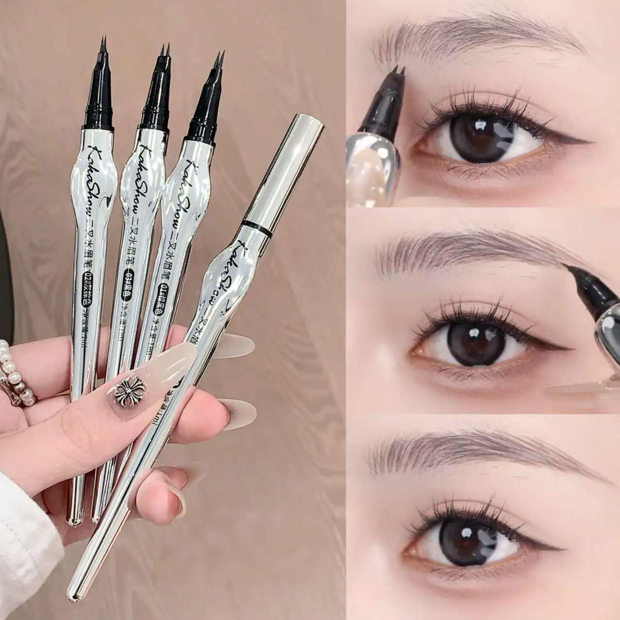 Kakashow Zweizinken-Augenbrauenstift, wasserfest, glatt, einfach aufzutragen, schafft ein natürliches, weiches Nebel-Augenbrauen-Make-up, geeignet für Anfänger