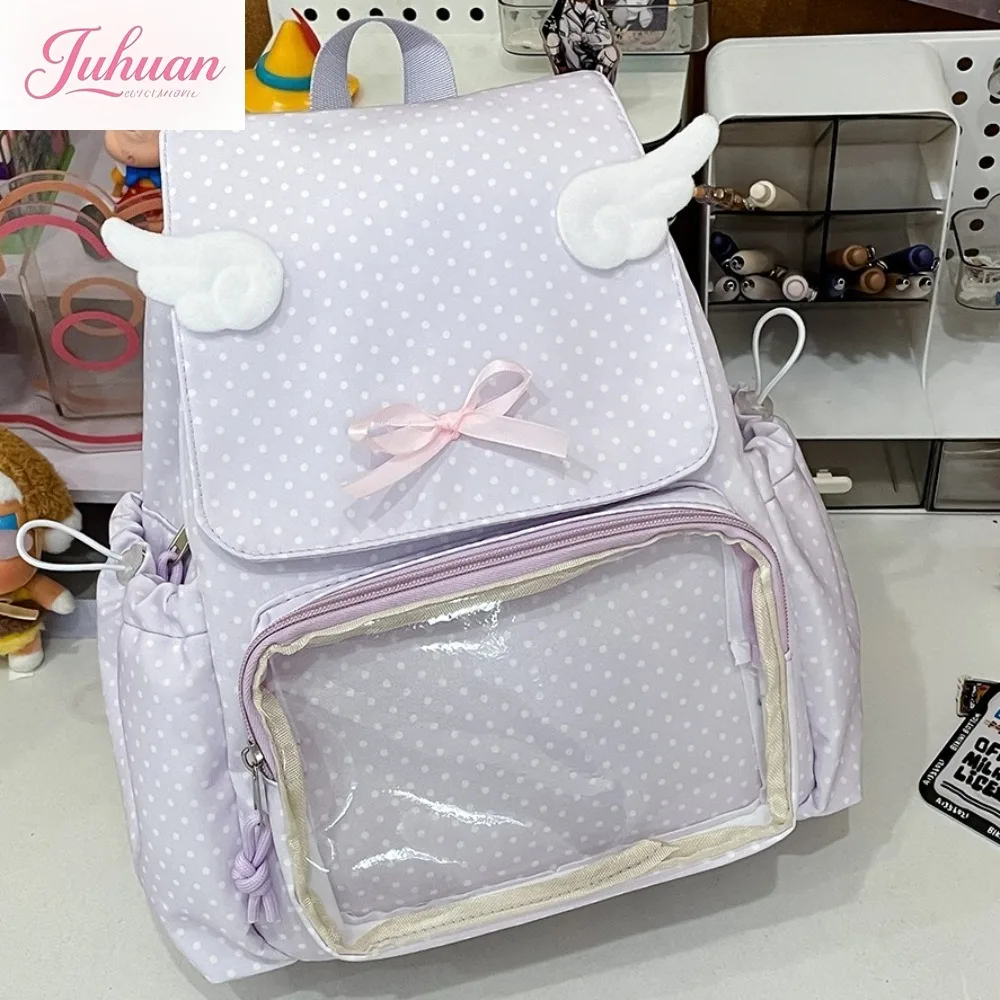 دوت طباعة Mochilas Mujer الحلو القوس تقسم Mochila الرباط جيوب حقيبة المراهقات على ظهره جديد Ins حقائب للمرأة