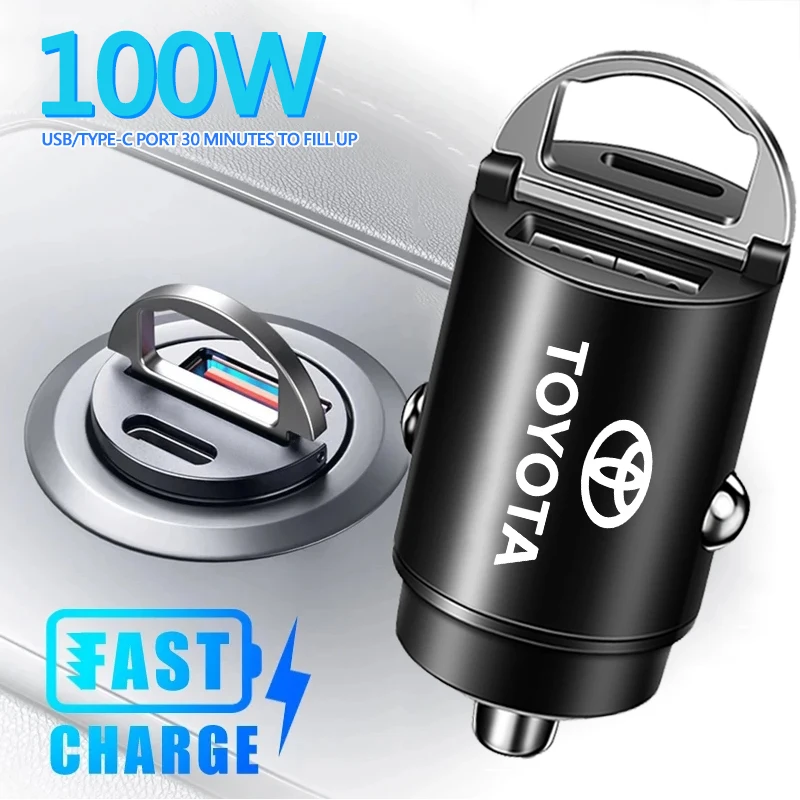 100W QC3.0 PD Mini Car Charger Fast Charging Car USB Type C Charger For Toyota Hilux Aygo Yaris Ractis Corolla Camry Auris Prius