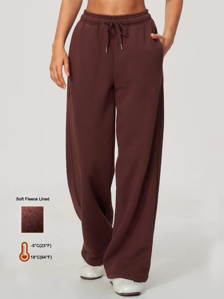 Womens Wide Leg Fleece Lined Sweatpants Winter Warm Lounge Travel Pants High Waisted Workout Gym Baggy Sweat Pants With Pockets