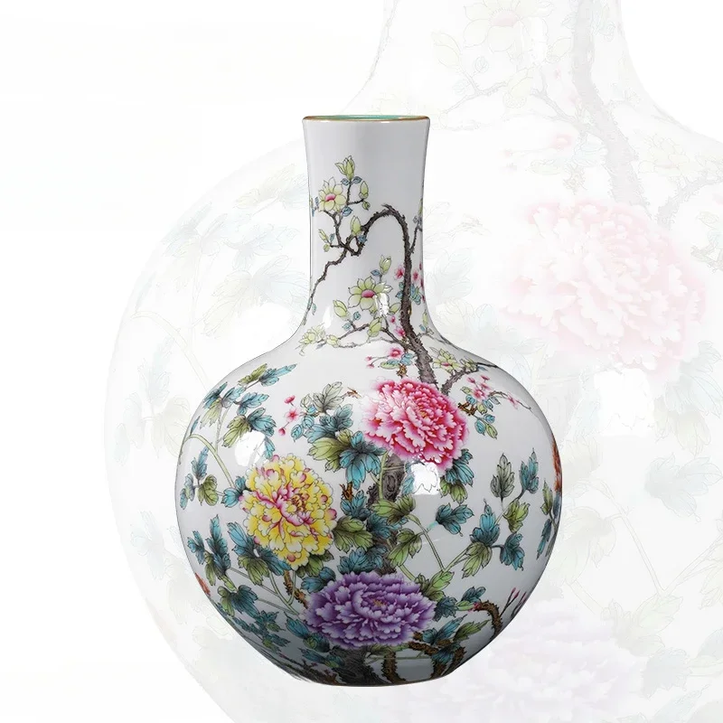Q181  Ningfeng Kiln Jingdezhen Ceramic Vase Decoration Living Room Hand-Painted New Chinese Antique Pastel Vase