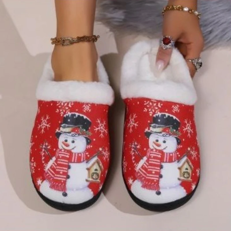 

Christmas Party Fluffy Slippers For Women Men Winter Warm Shoes Soft Faux Fur Anti-slip Lovers Indoor Home Floor Cotton Slipper