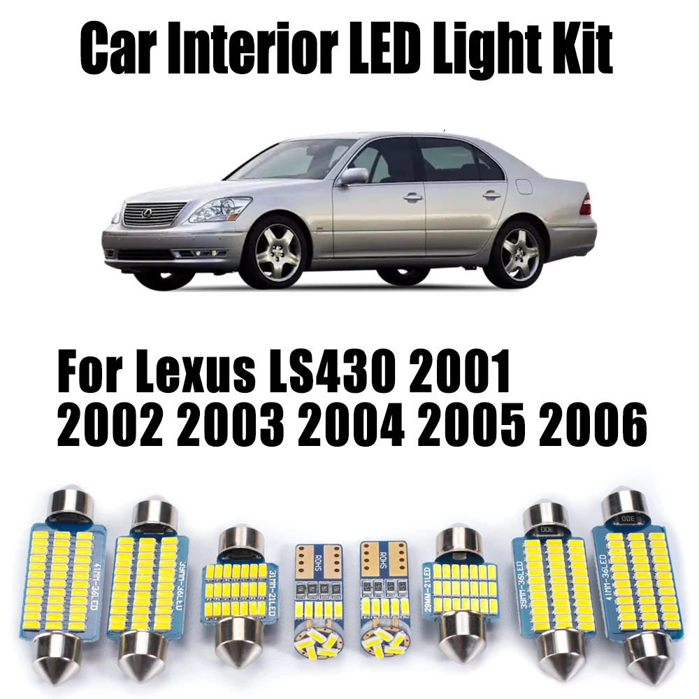 

18 шт. для Lexus LS430 2001-2003 2004 2005 2006, купольный багажник, бардачок, лампы для чтения номерного знака, комплект внутреннего светодиодного освещения Canbus