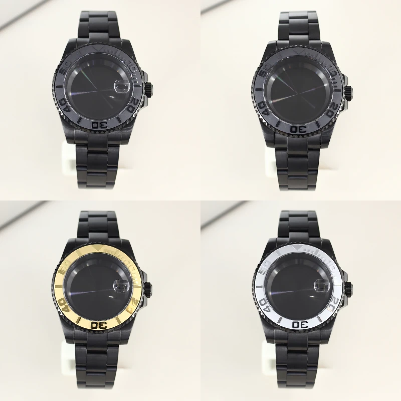 

Black 40mm Watch Case Bracelet Yacht Bezel For Seiko nh35 nh34 nh36 nh38 Miyota 8215 ETA 2824 Movement 28.5mm Dial Slide Buckle