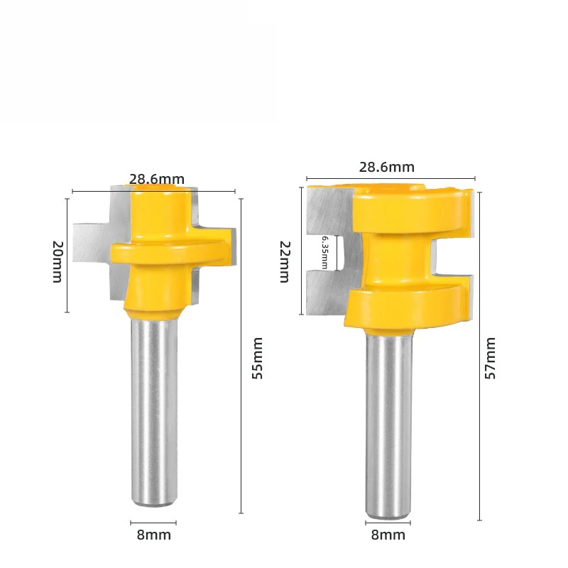 2 Pcs 8mm Shank Square Tooth Tenon Joint Cutter, Flooring Cutter, Panel Cutter, Woodworking Router Bit
