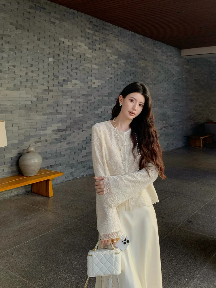 

New Chinese Sle Sequin Embroidery Women's irt Heavy Work Open Cardigan Jaet Spring New Arrival Cotton Long Sve