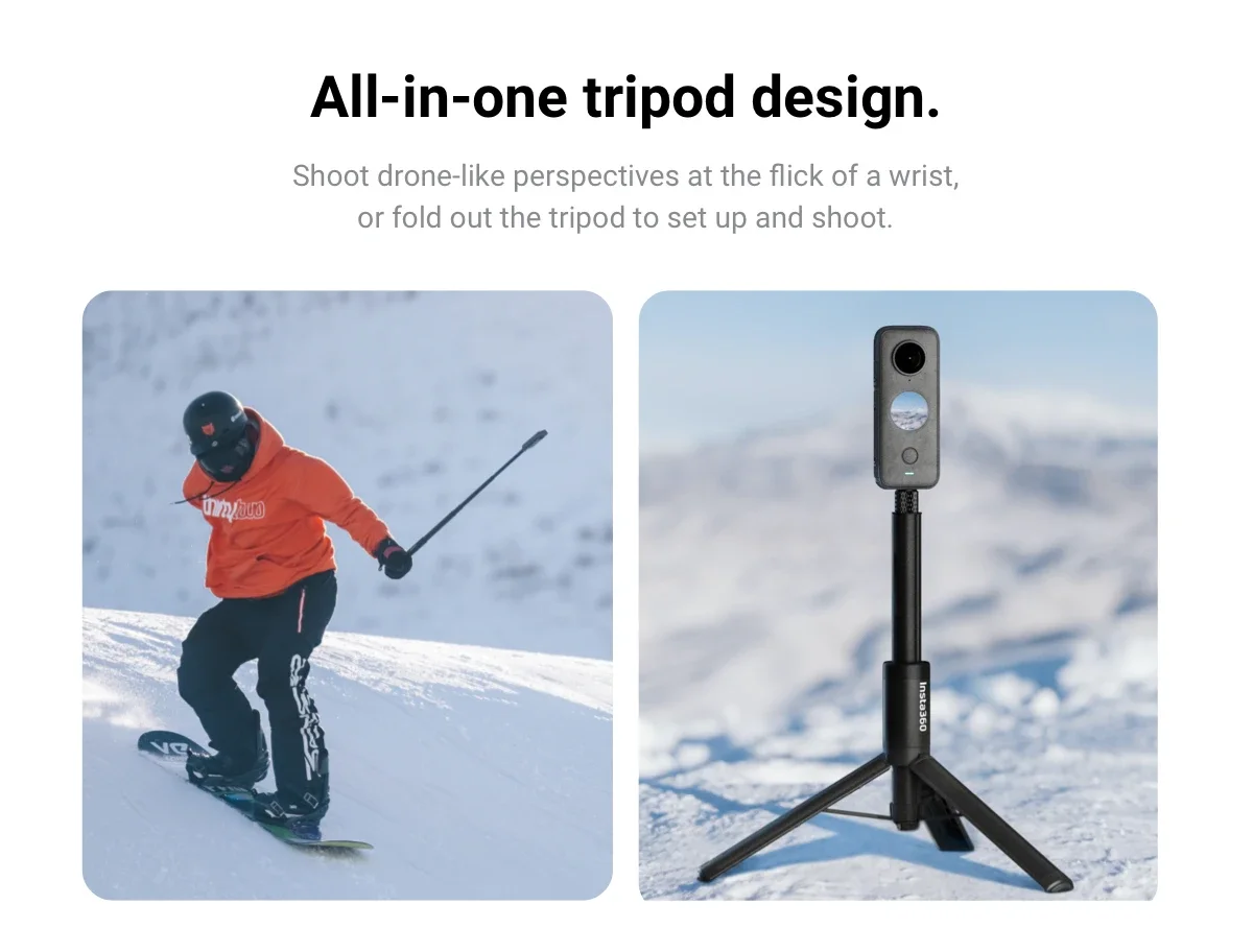 Insta360 2-in-1 Invisible Selfie Stick + Tripod For X4 Ace Pro/X3 / ONE X2 / ONE RS / R / ONE X / GO 3/GO 2 Original Accessories