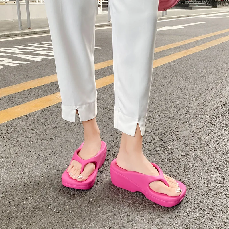 High Heels Women Shoes Sand Beach Laides Flip Flops Wedge Platform Outside Seaside Female Slides Thick-bottomed Ladies Slippers
