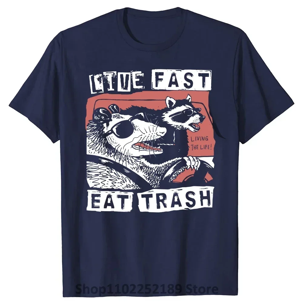 Opossum Raccoon Live Fast Eat Trash Street Cats Squad T Shirts Cool Vintage Christmas Gift Ideas Graphic Streetwear T-shirt