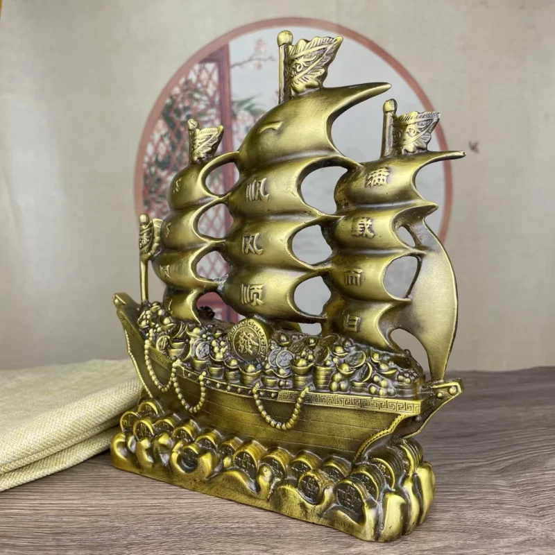 Copper Ornament: Smooth Sailing a Full Load of Returns. Dragon Head Boat Decoration for Living Room, Office, and