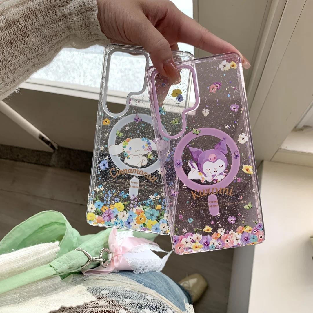 

Magsafe Magnetic Charge Phone Case For Samsung Galaxy S25 Ultra S24 Plus S23 FE New 3D Hello Kitty Kuromi Melody Case Cover﻿