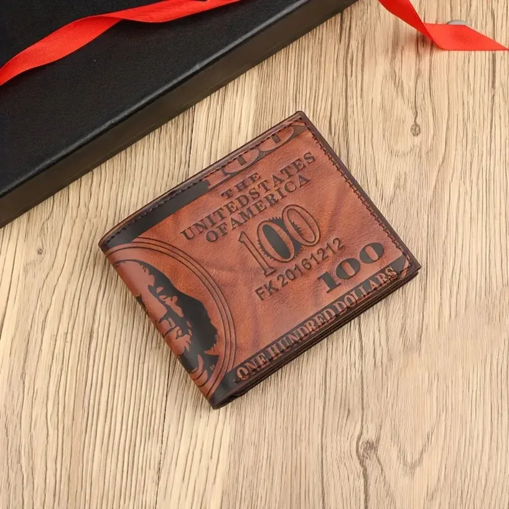 

Винтажный мужской кошелек из искусственной кожи с классическим дизайном купюр 100 долларов США, многофункциональная визитница коричневого или черного цвета
