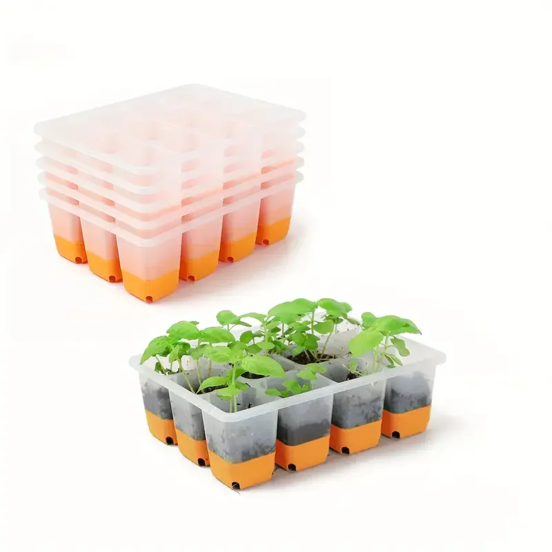 5pcs, Seed Starter Tray 60 Cells Seed Starter Kit Reusable Silicone Seedling Starter Trays Base Greenhouse Germination Tray Kit