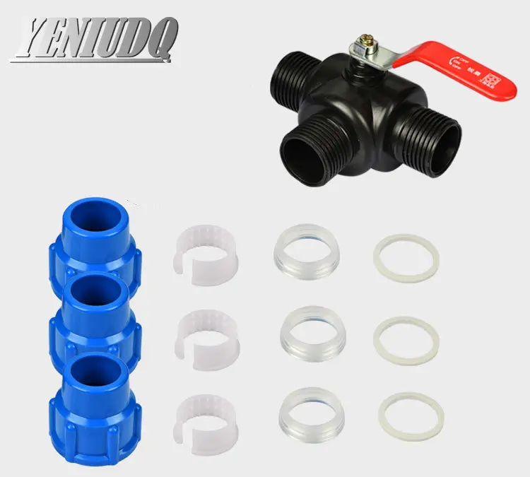 PE Three-way Fast Connection Valve Tee T-type Plastic Pipe Valve 20/25/32/40/50/63mm Agricultural Garden Tap Water Irrigation