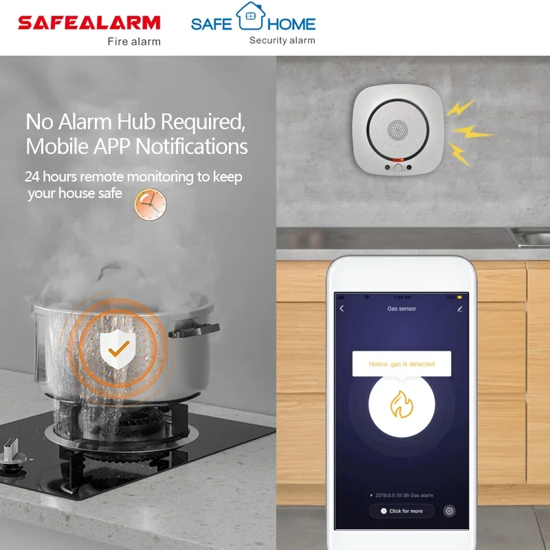 Tuya Smart Life Gas Detector, Cozinha Sem Fio, GLP, Sensor de Vazamento de Gás Natural, Controle Smartlife APP, Trabalhe com Alexa, Assistente do Google