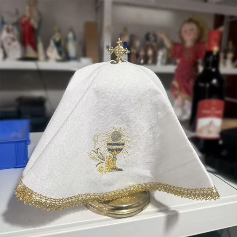 Christian Church Altar Chalice Cloths Holy Saint Cover Cloth Chalice Veil Paten Cover The Vessels Paten White Cloth Churh Supply