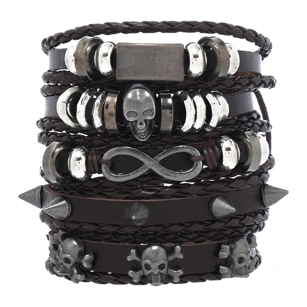 Exaggerated Punk Style Trendy Bracelet For Men Skull Unlimited Symbol Handwoven Multi layered Personalized Bracelet Accessories