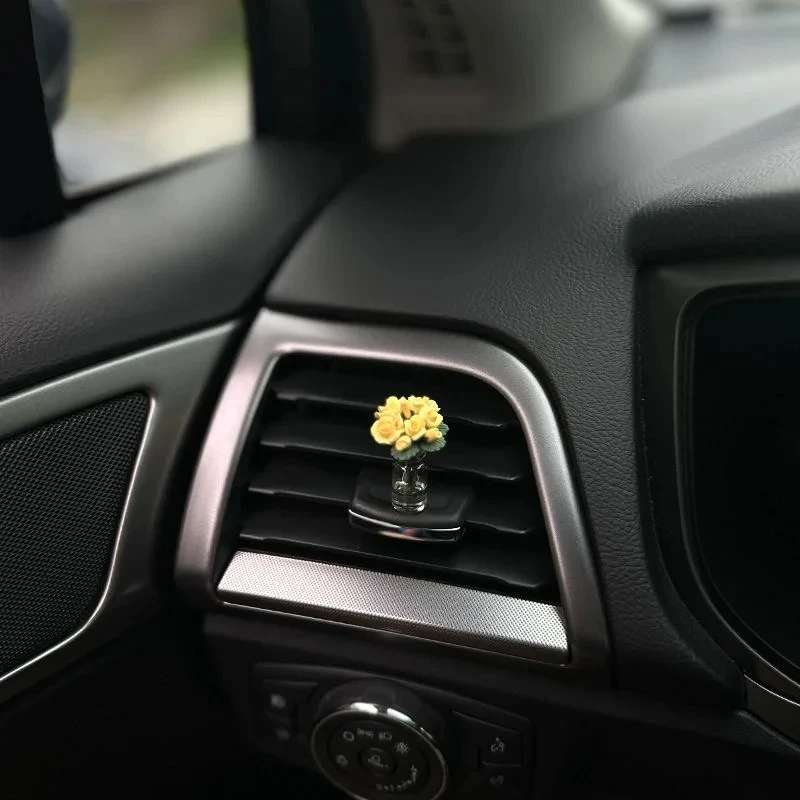 Car Mini Rose Interior Decoration Cute Rose Sunflower Vase Auto Center Console Decoration Ornaments For Car Gifts Accessories