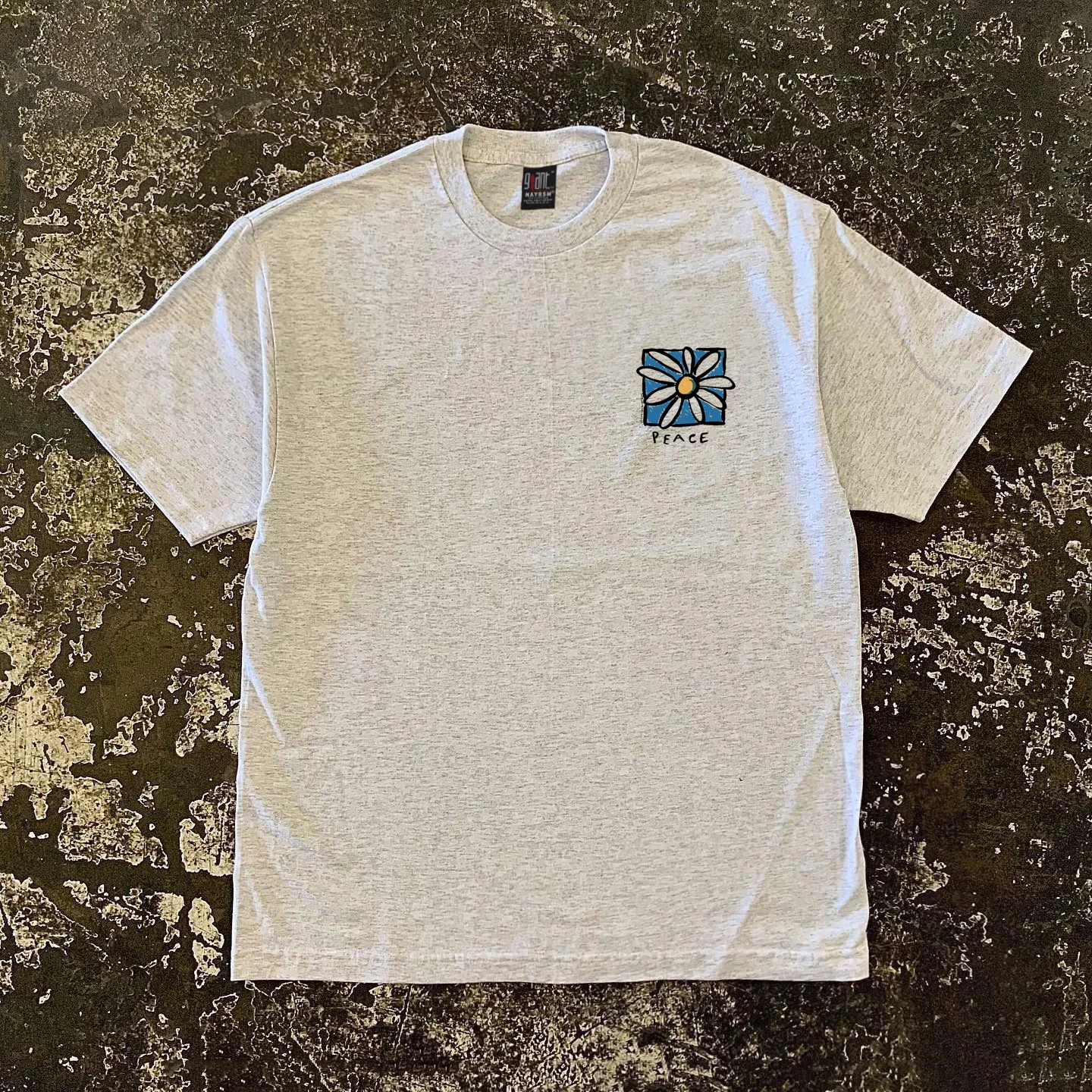 Pure Cotton 260g Heavyweight Short Sleeve T-Shirt Couple Style Unisex Peace Flower Hong Kong Style Small Chen Story Multi