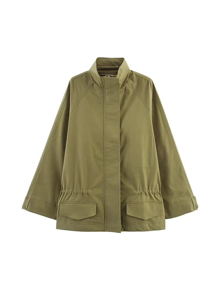 

European and American style 2025 autumn new arrivals women's clothing versatile zipper drawstring large pocket parka jacket