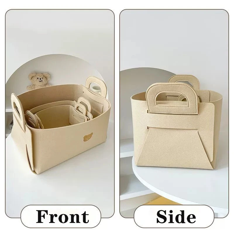 5PCS Bear Felt Storage Basket Large Capacity Foldable Clothes Organizer Snacks Toys Storage Basket Desktop Sundry Organizer