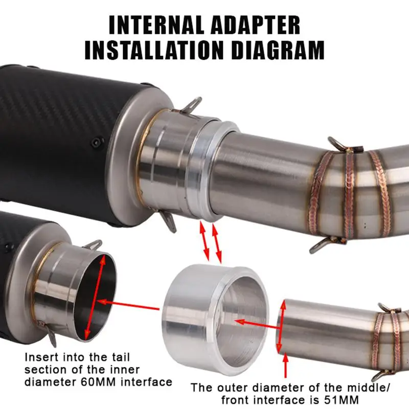@*Motorcycle Exhaust Pipe Reducer Adapter 60MM to 51MM Inner Diameter Converter Leak Proof Heat Resistant for Motorbike Upgrade