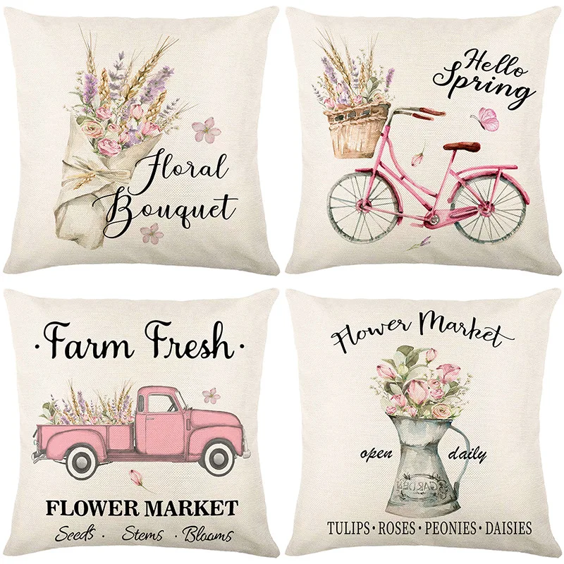 Spring Pastoral Flower Series Printed Pillowcase Home Bedroom Living Room Sofa Decorative Pillowcase Cover Car Cushion Cover