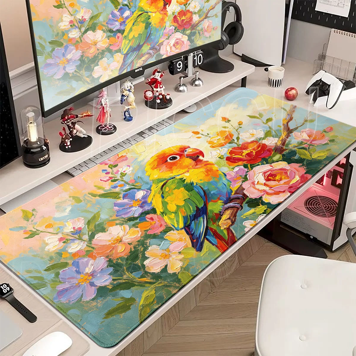 Oil Painting Cute Parrot Mouse Pad Gamer Speed Gaming E-Sports Exqusite Large Rubber Anti-slip