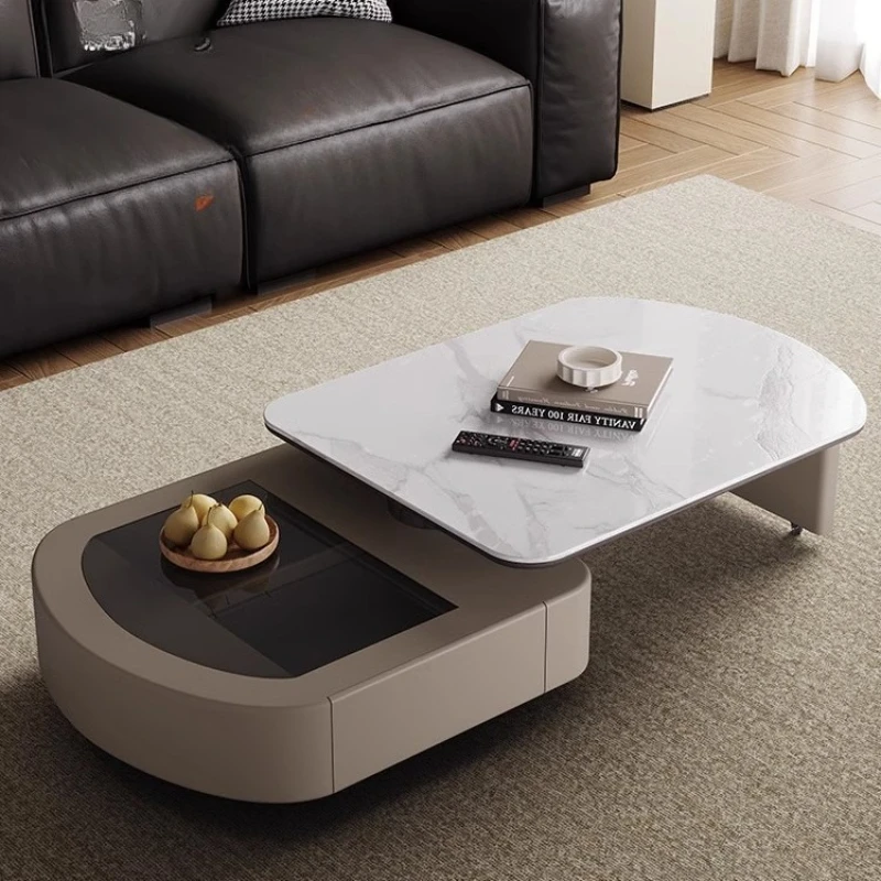 

Wabi-sabi rotating coffee table, microcrystalline stone high end glass combination
