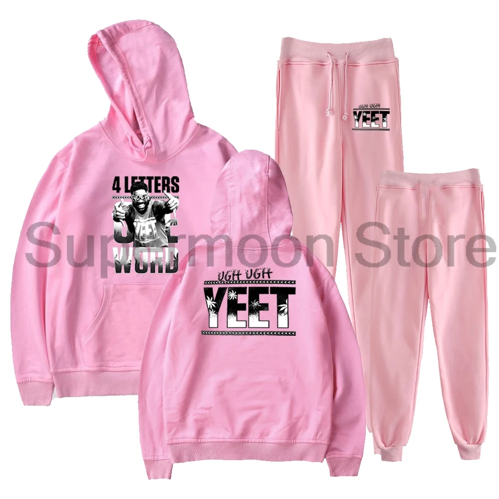 Conjunto de duas peças Jey Uso Four Letters One Word Yeet: moletom com capuz e calças de moletom, conjunto de roupa para homens e mulheres.