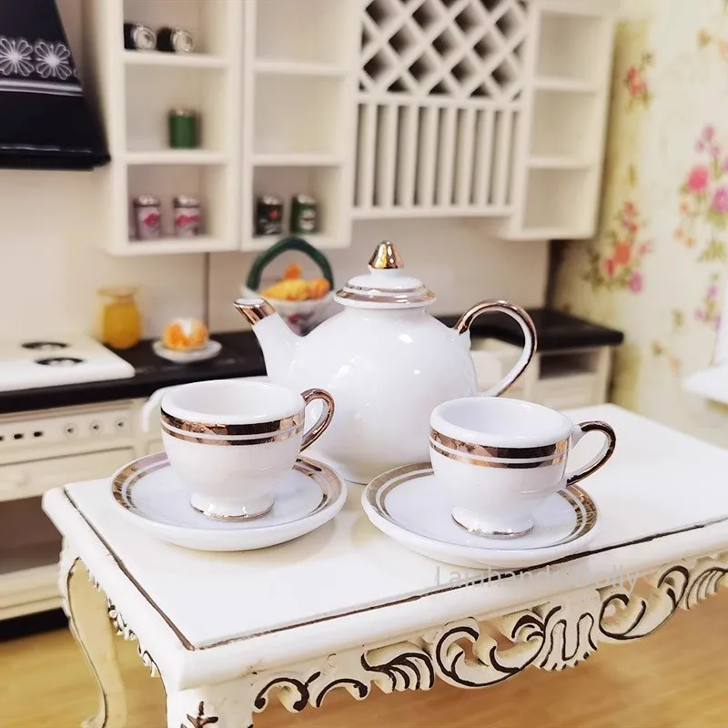 Mini juego de té de cerámica para casa de muñecas, taza de té, juego de comida, modelo de escena para casa de muñecas, muebles en miniatura, accesorios de decoración