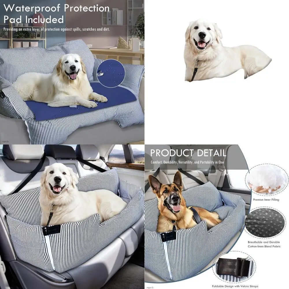 

Adjustable Car Seat for Dogs up to 80lbs or 2 Small Dogs, with Safety Belt, Non-Slip Base, and Storage Pockets for Car Travel