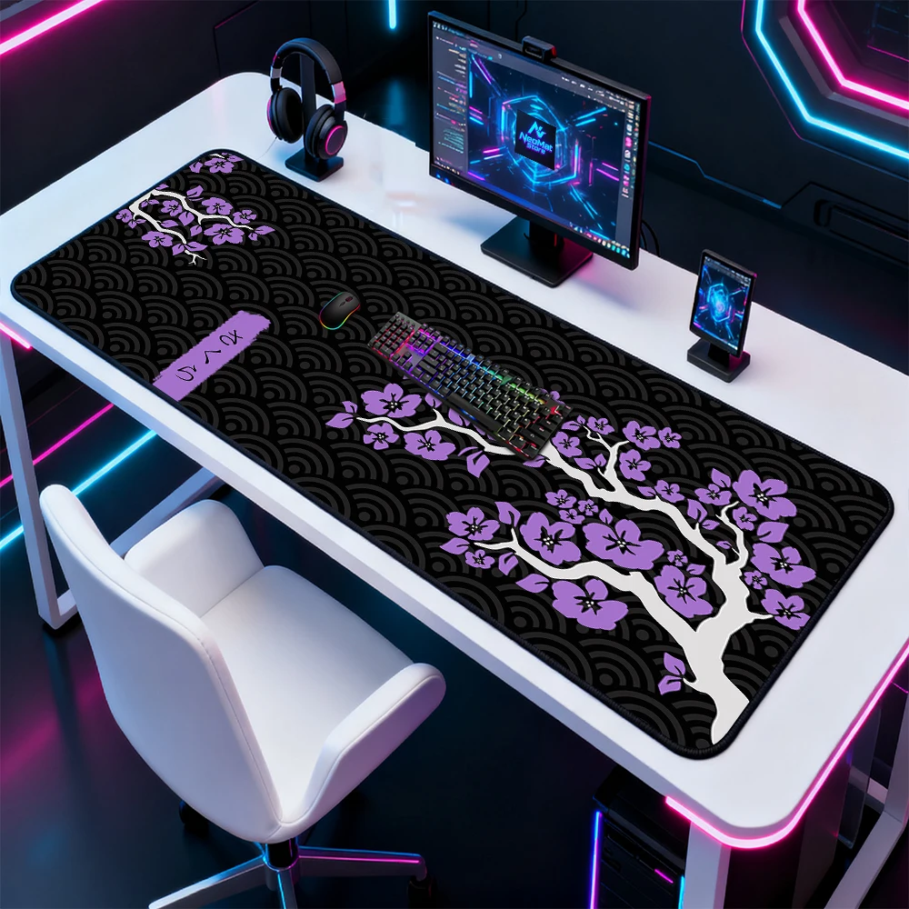 Purple Sakura Desk Mat Keyboard Gaming Accessories Extended Extra Large Mat 140x60cm Nonslip Home Workspace Giant Mouse Pad