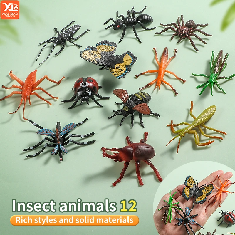 Juego de mini estatuas de insectos de 12 piezas, juguete para regalo educativo para niños, incluye mariposa, mariquita, saltamontes, libélula, abeja, modelos