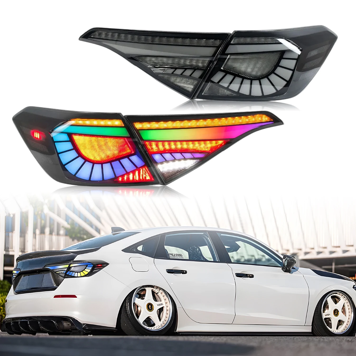 

Светодиодные задние фонари RGB для Hon Civic 2022-2025 Sedan, задние фонари в сборе, DRL 11-го поколения, запуск анимации