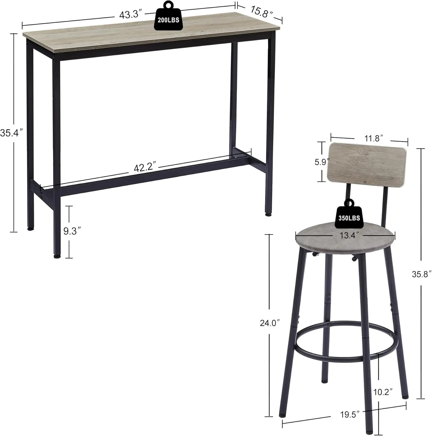 Set of 2 Bar Table and Chair, Kitchen Dinning Table Set with 2 Soft PU Backrest Stools, Counter Pub High Top Console for Kitchen