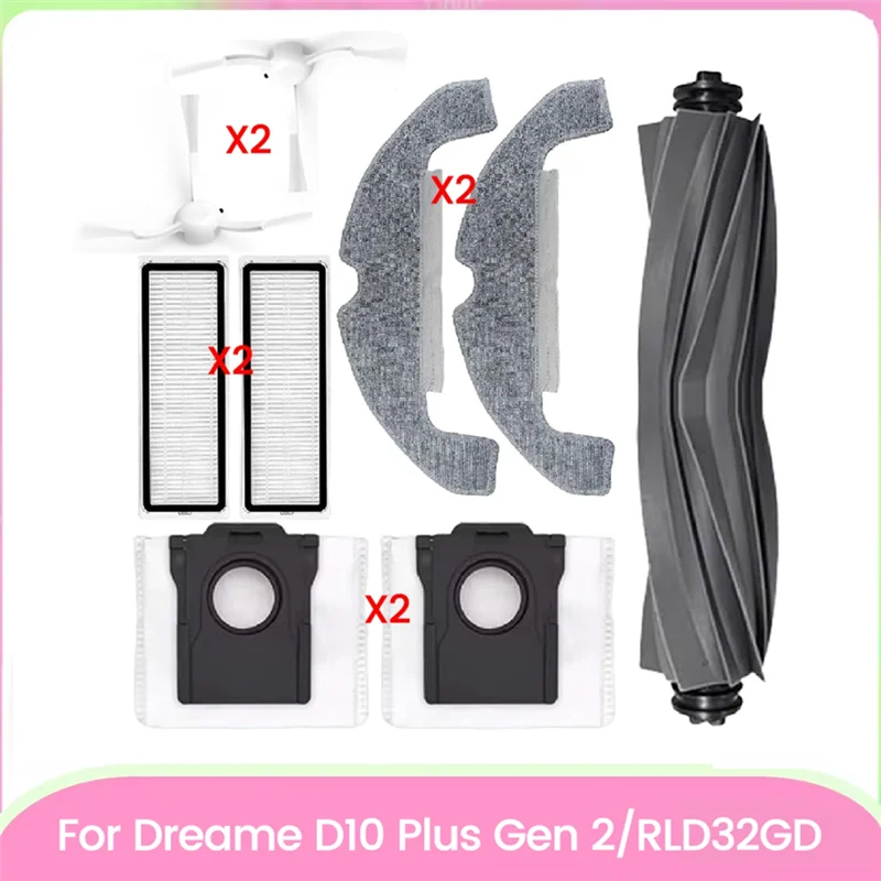 A85I-9PCS الجانب الرئيسي فرشاة تصفية كيس لجميع الغبار ممسحة القماش ل Dreame D10 Plus Gen 2/RLD32GD مكنسة كهربائية الملحقات