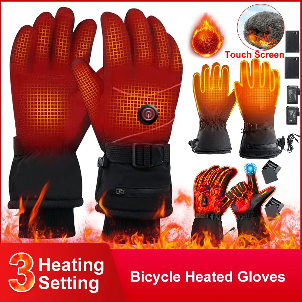 DC Rechargeable Electric Heated Hand Warmer 3 Heat Levels Heated Gloves Heated Motorcycle Gloves Touch Screen Winter Ski Gloves