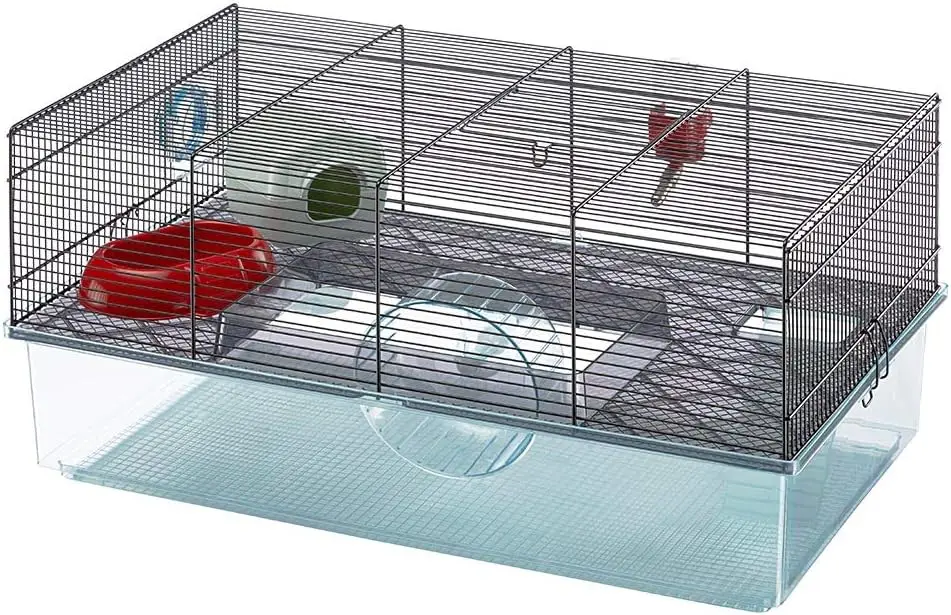 

Large Hamster Cage with 2 Floors, Includes Wheel, Water Bottle, Food Dish & Hideout, 23.6L x 14.4W x 11.8H Inches