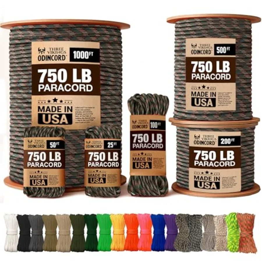 

Paracord Rope - Made in USA - 750lb - 100% Nylon - Type IV - 11 Strand Core - Continuous Spools - Stronger Then Paracord 550 Co