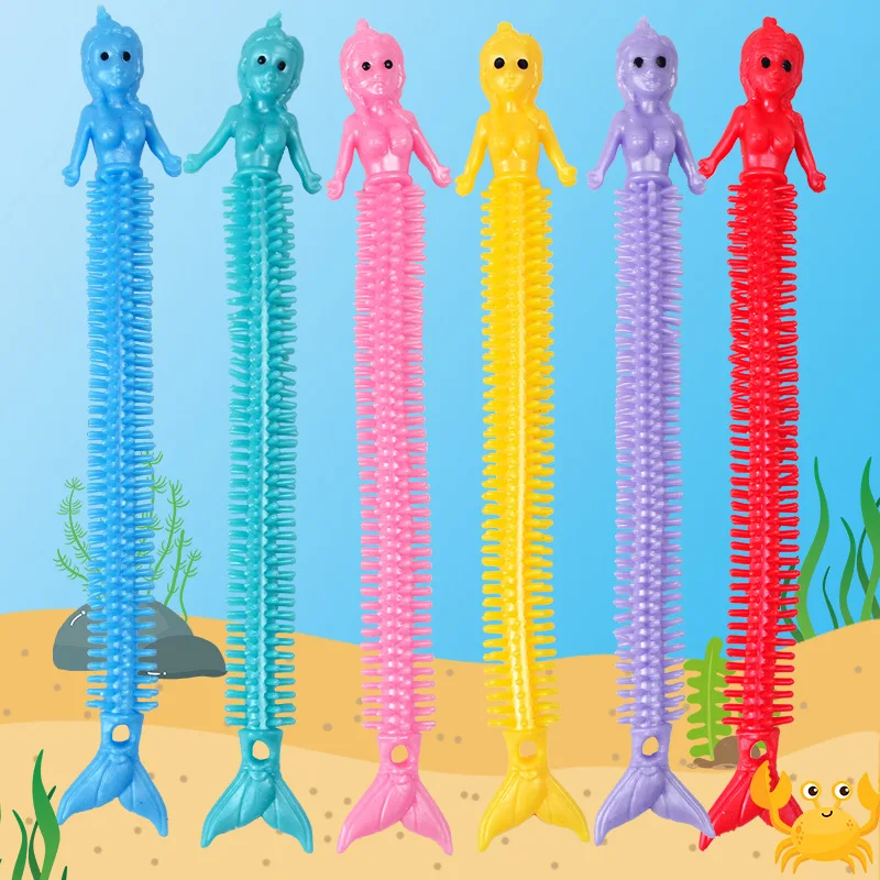 1pcs Funny Mermaid Pull Worm Noodle Fidget Toys Stretch String TPR Rope Anti Stress Toys String Stress Relief Autism Vent Toy